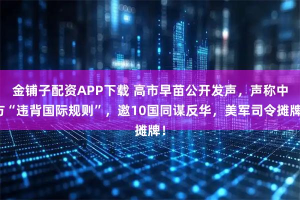 金铺子配资APP下载 高市早苗公开发声，声称中方“违背国际规则”，邀10国同谋反华，美军司令摊牌！