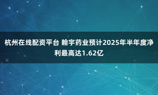 杭州在线配资平台 翰宇药业预计2025年半年度净利最高达1.62亿