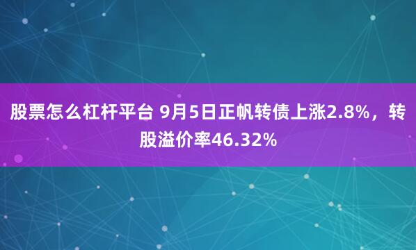 股票怎么杠杆平台 9月5日正帆转债上涨2.8%，转股溢价率46.32%